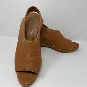 Sorel Women's After Hours Peep Toe Sling Back Leather Wedge Shoe Size 10